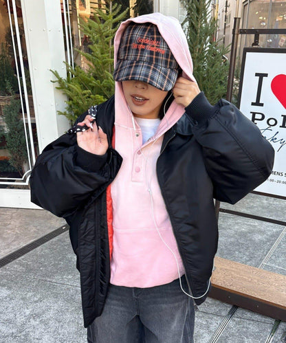 男女同款噴塗工藝亨利扣連帽衛衣