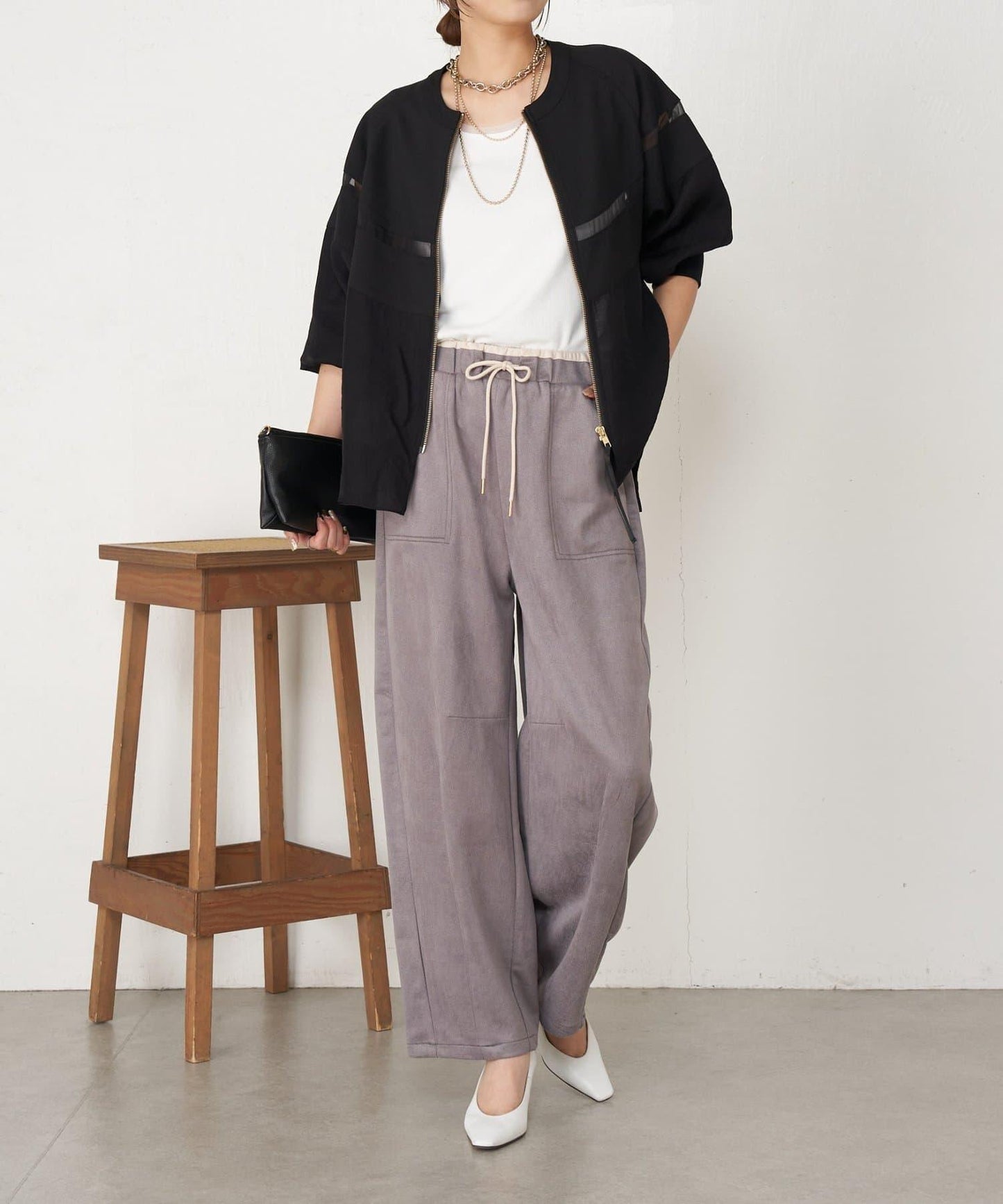 層疊風麂皮彎曲褲