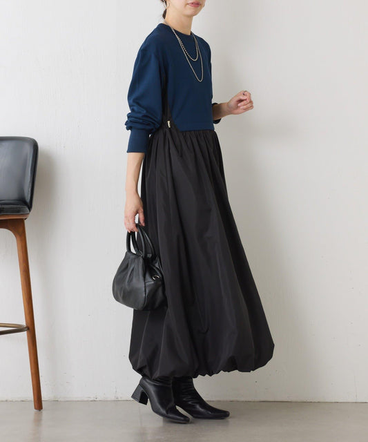 拼接設計泡泡連衣裙