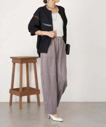 層疊風麂皮彎曲褲