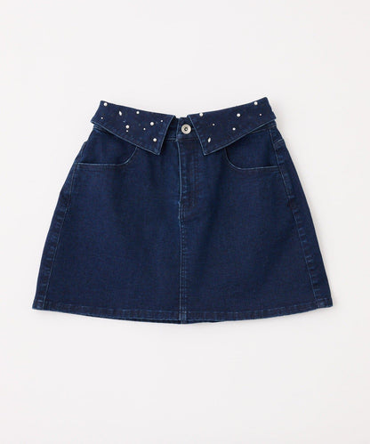 高腰翻邊牛仔迷你裙