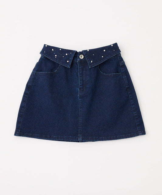 高腰翻邊牛仔迷你裙