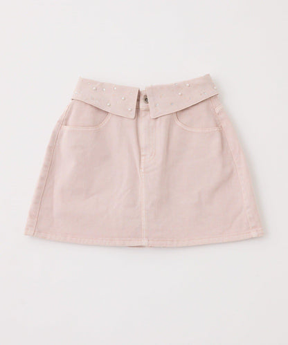 高腰翻邊牛仔迷你裙