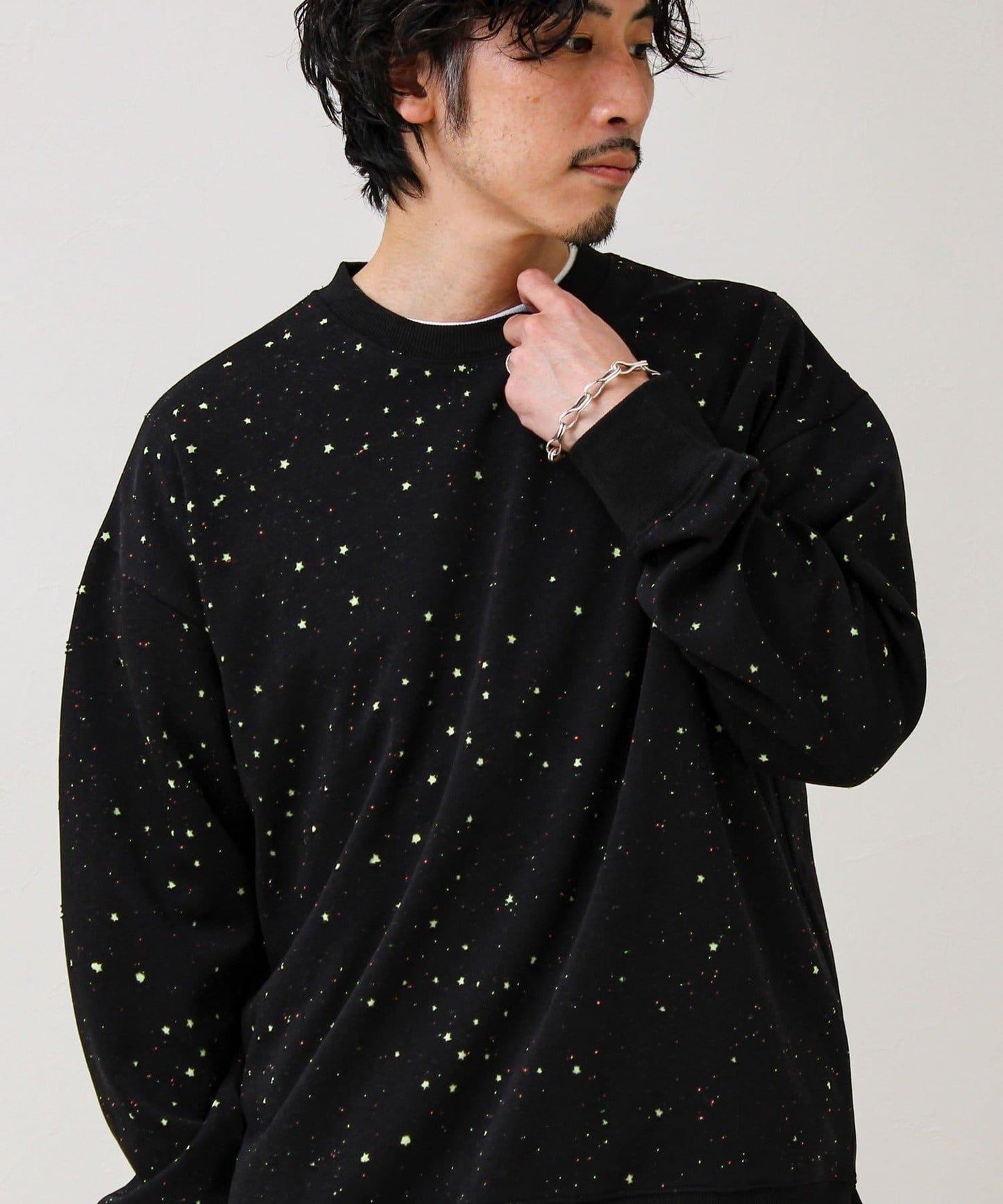 星星圖案抓絨圓領衛衣