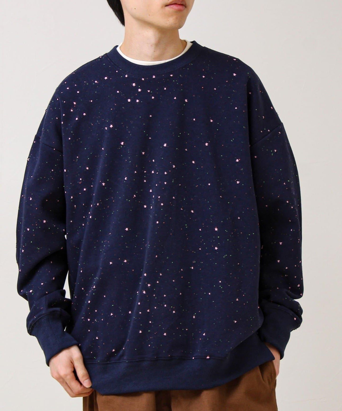 星星圖案抓絨圓領衛衣