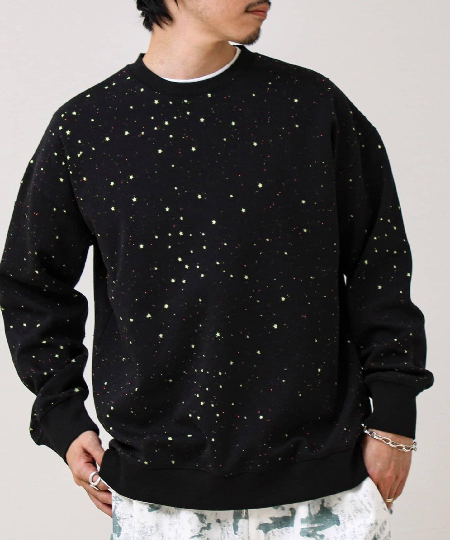 星星圖案抓絨圓領衛衣