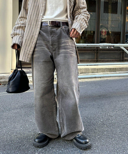 【Discoat】燈芯絨寬鬆染色長褲