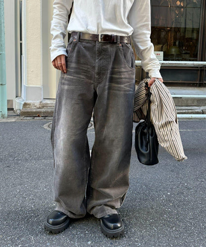 【Discoat】燈芯絨寬鬆染色長褲