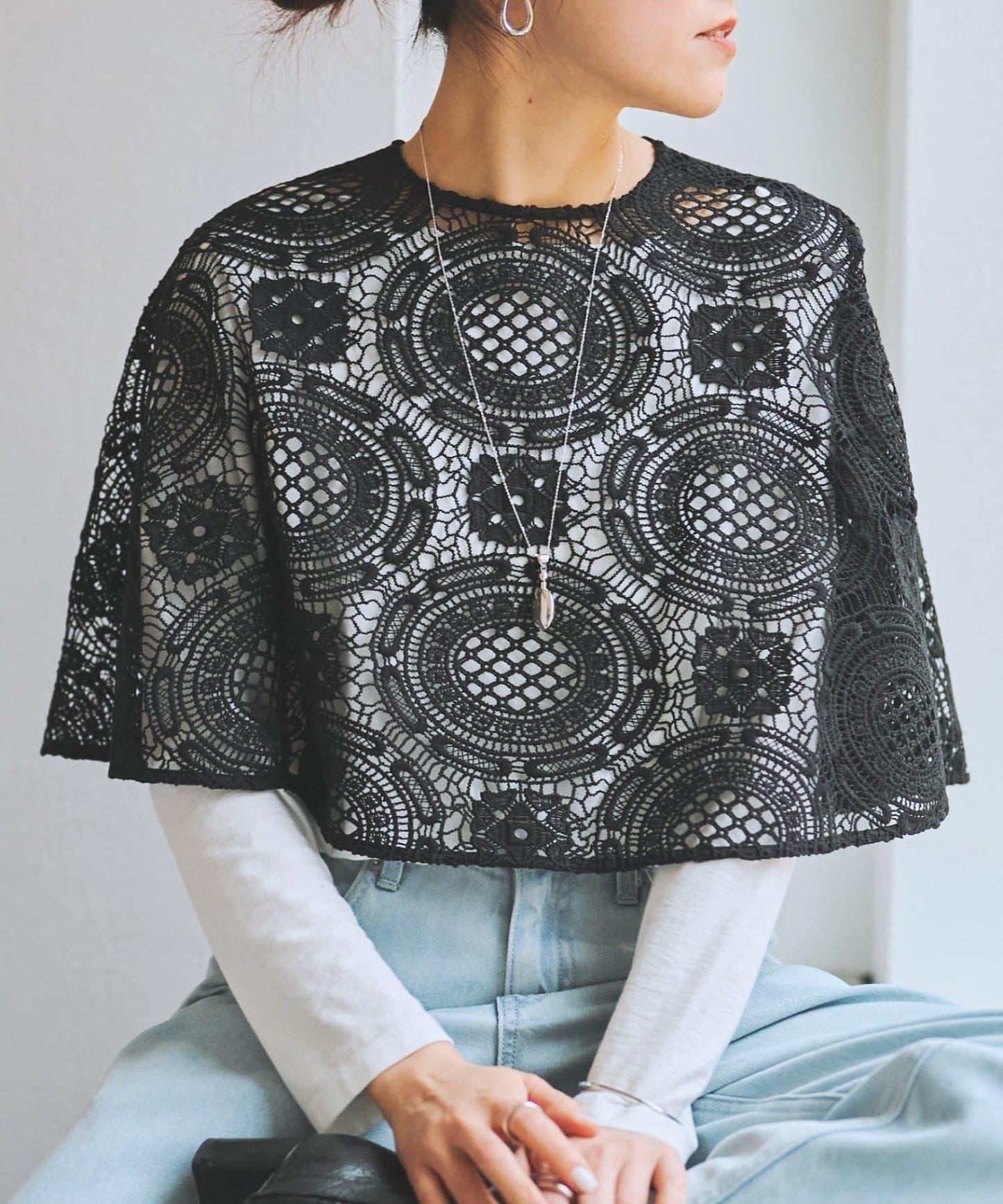 大圖案蕾絲披肩