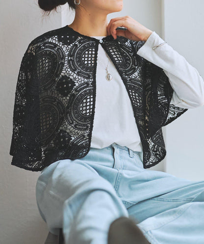 大圖案蕾絲披肩