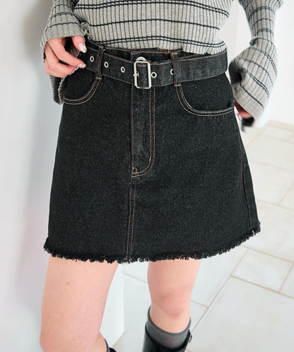 腰帶牛仔迷你裙