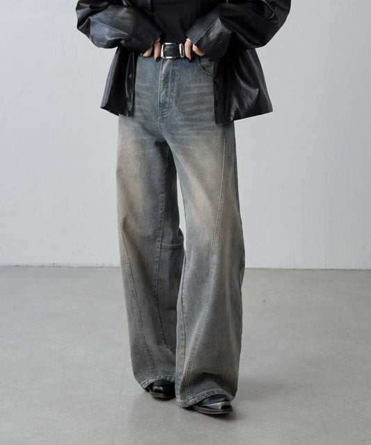 拼接設計寬鬆牛仔褲