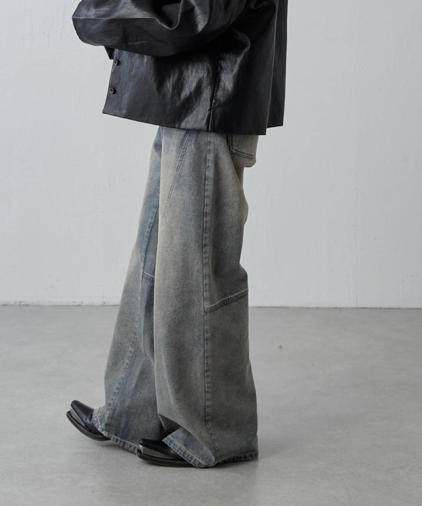 拼接設計寬鬆牛仔褲