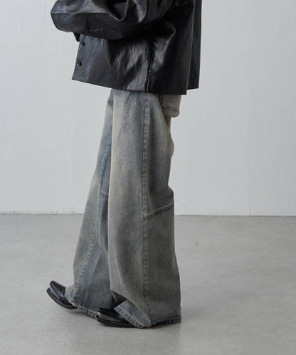 拼接設計寬鬆牛仔褲