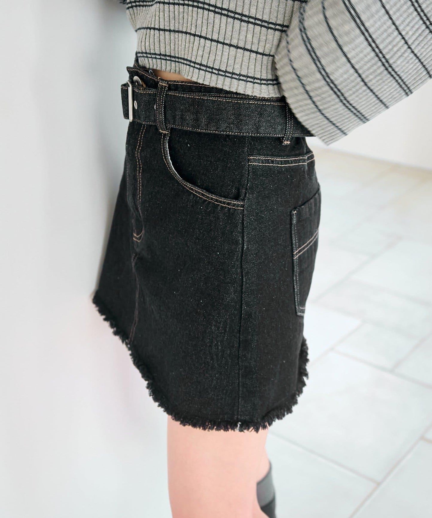 腰帶牛仔迷你裙