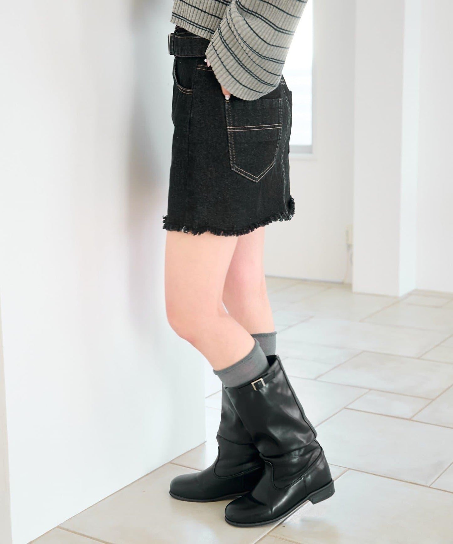 腰帶牛仔迷你裙