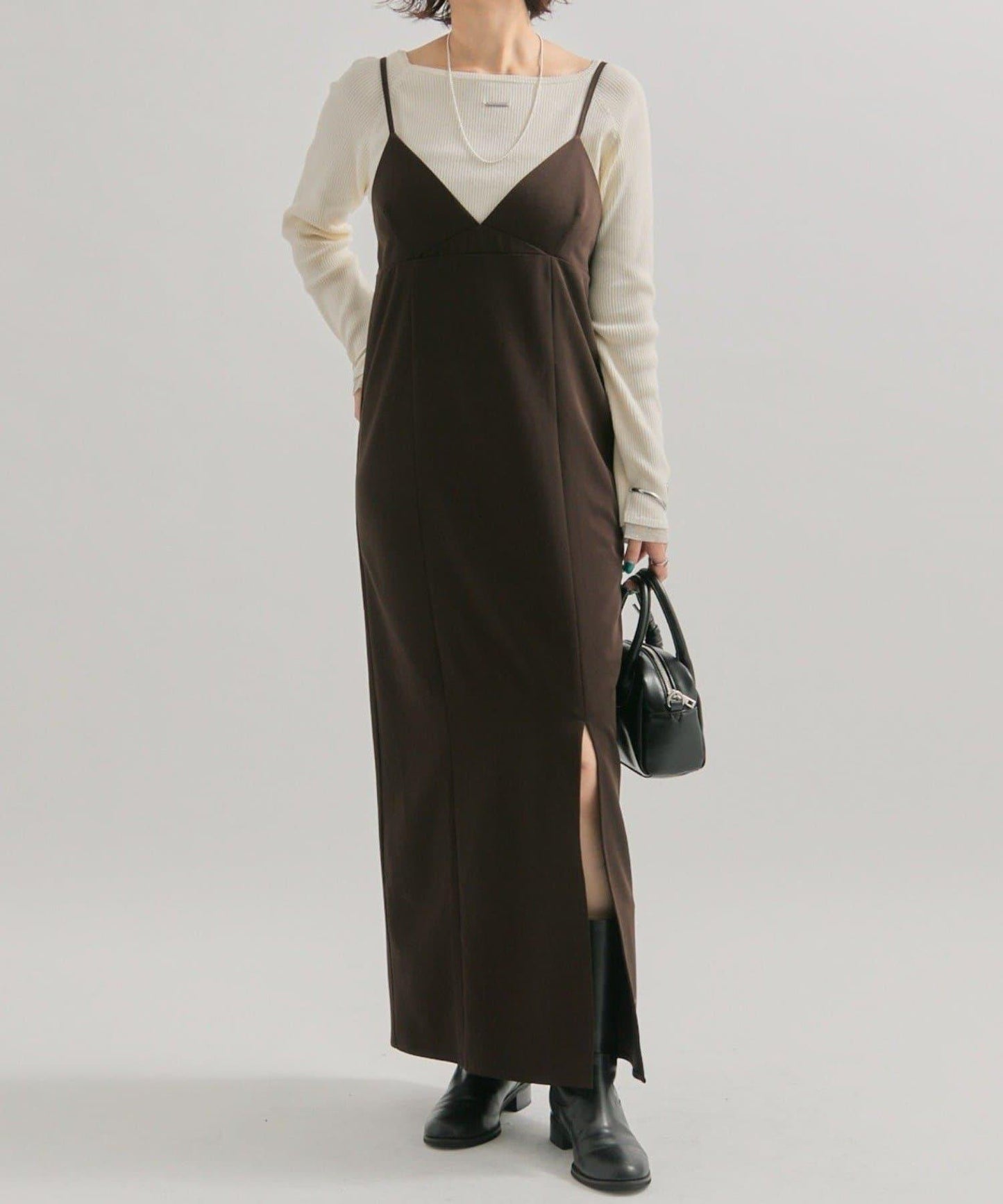 褶皺吊帶背心套裝連衣裙