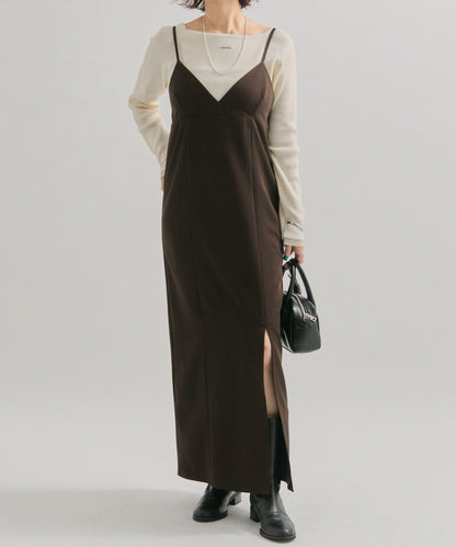 褶皺吊帶背心套裝連衣裙