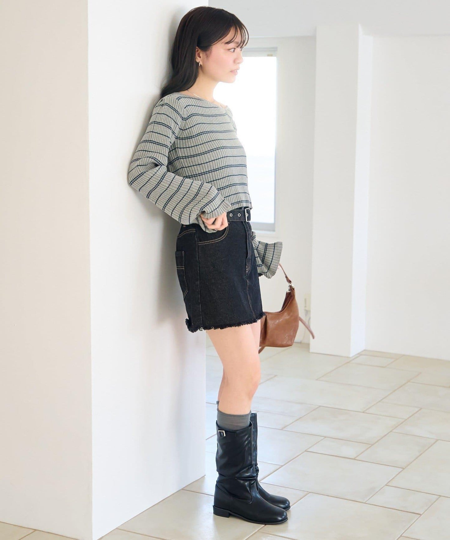 腰帶牛仔迷你裙