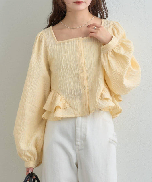 提花下襬荷葉邊襯衫