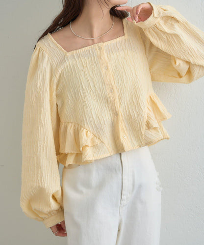 提花下襬荷葉邊襯衫