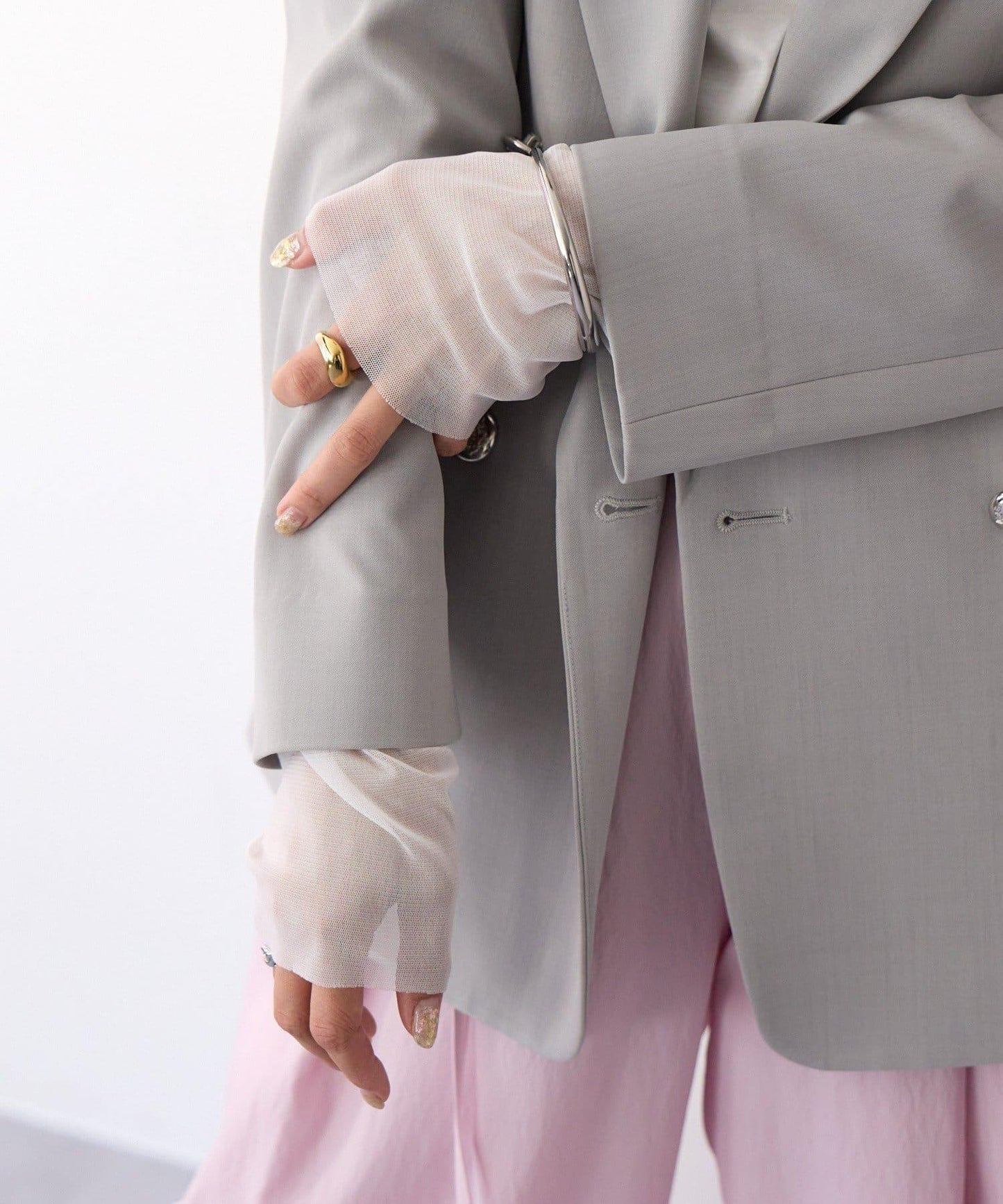 【袖口網紗點綴】拼接網紗長袖T恤/預計2月上旬發貨