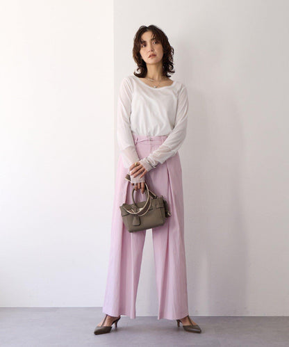 【袖口網紗點綴】拼接網紗長袖T恤/預計2月上旬發貨