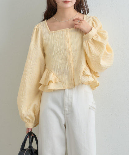 提花下襬荷葉邊襯衫