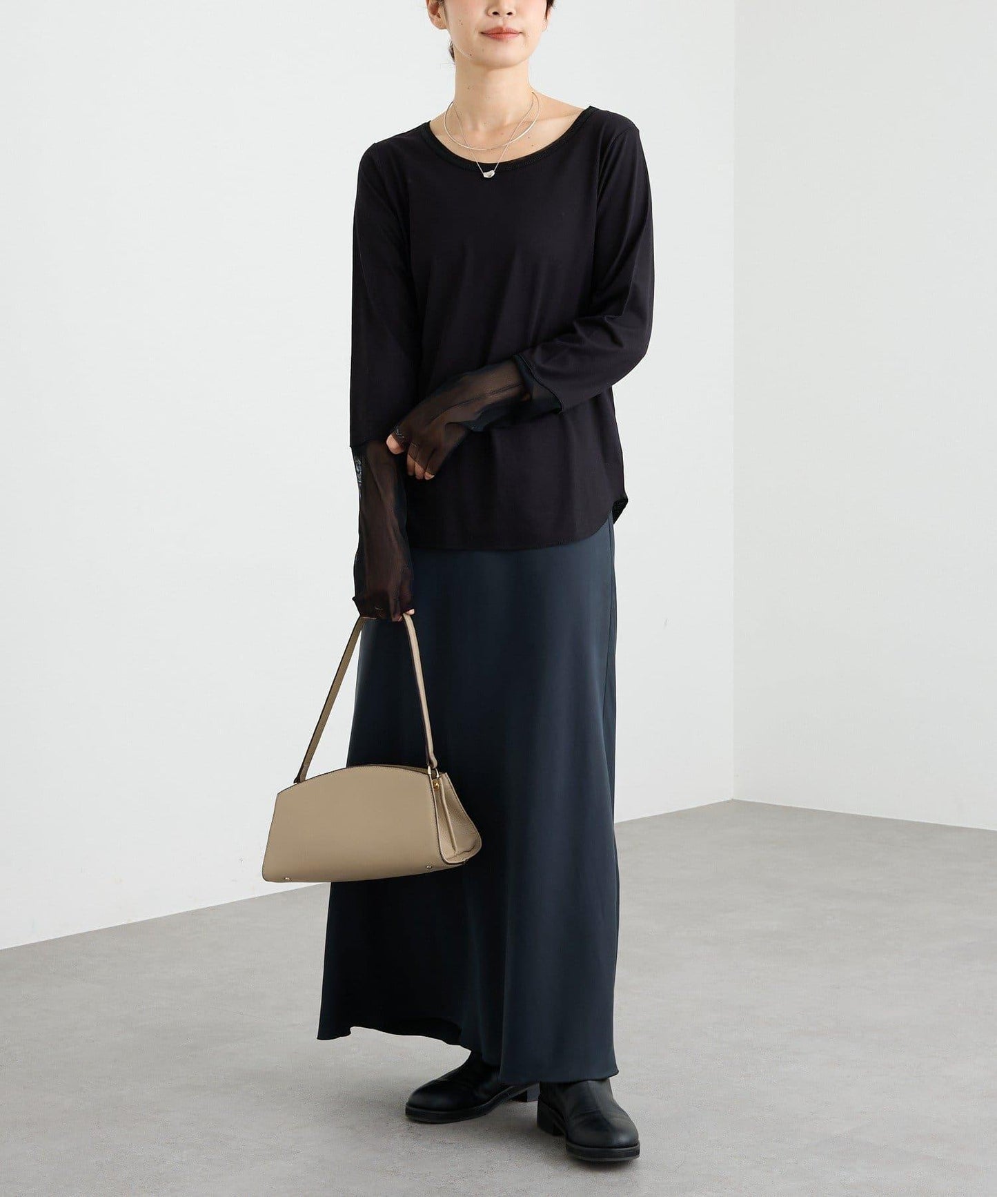 【袖口網紗點綴】拼接網紗長袖T恤/預計2月上旬發貨