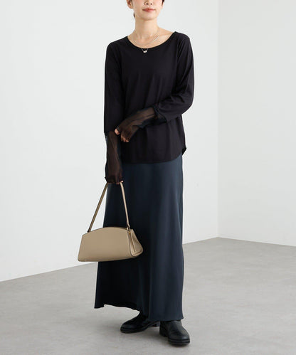 【袖口網紗點綴】拼接網紗長袖T恤/預計2月上旬發貨