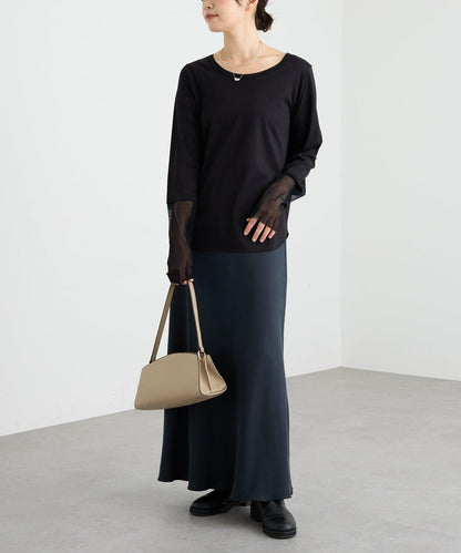 【袖口網紗點綴】拼接網紗長袖T恤/預計2月上旬發貨