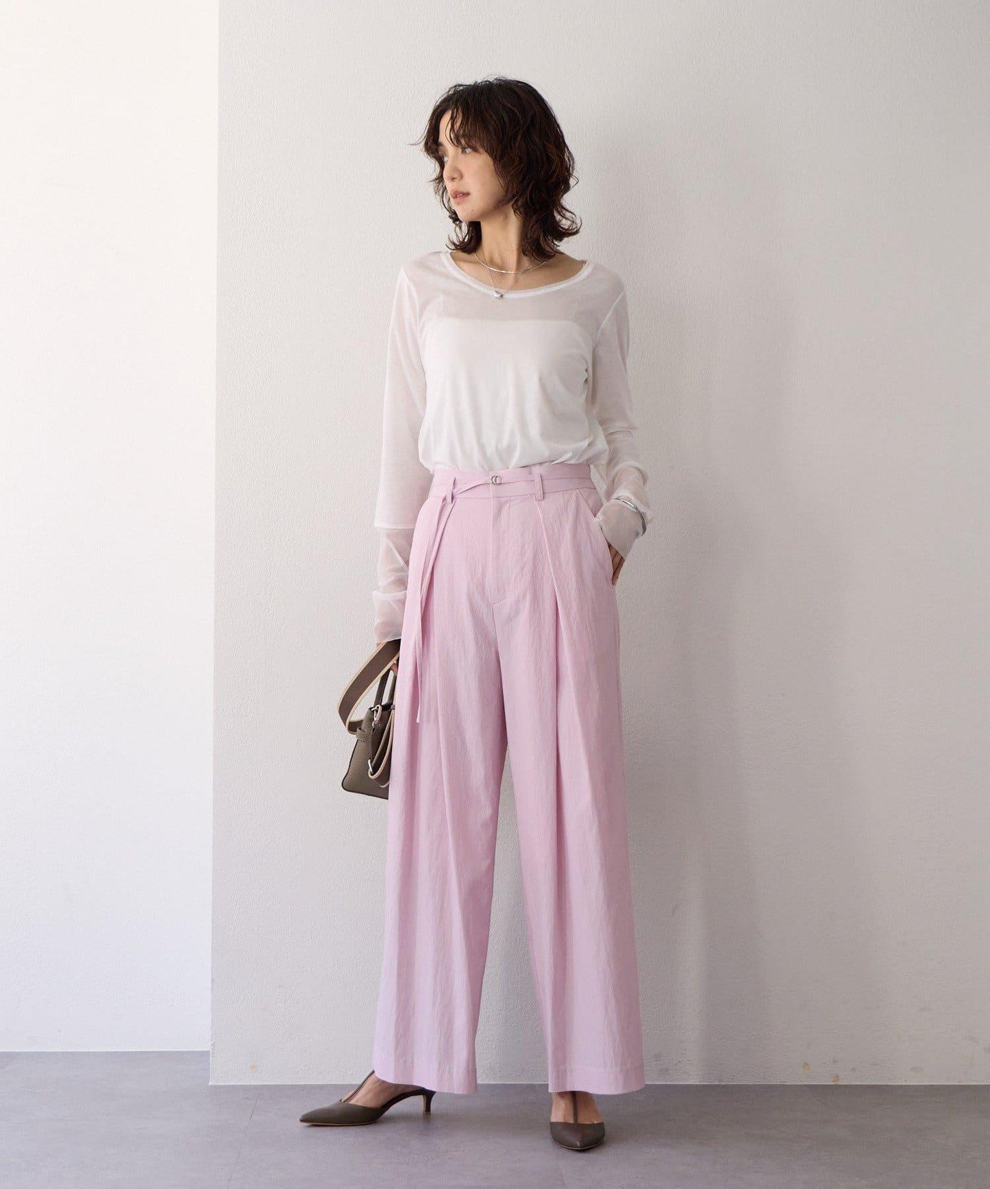 【袖口網紗點綴】拼接網紗長袖T恤/預計2月上旬發貨