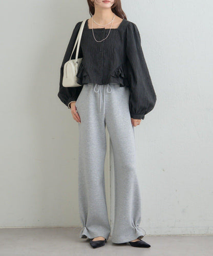 提花下襬荷葉邊襯衫