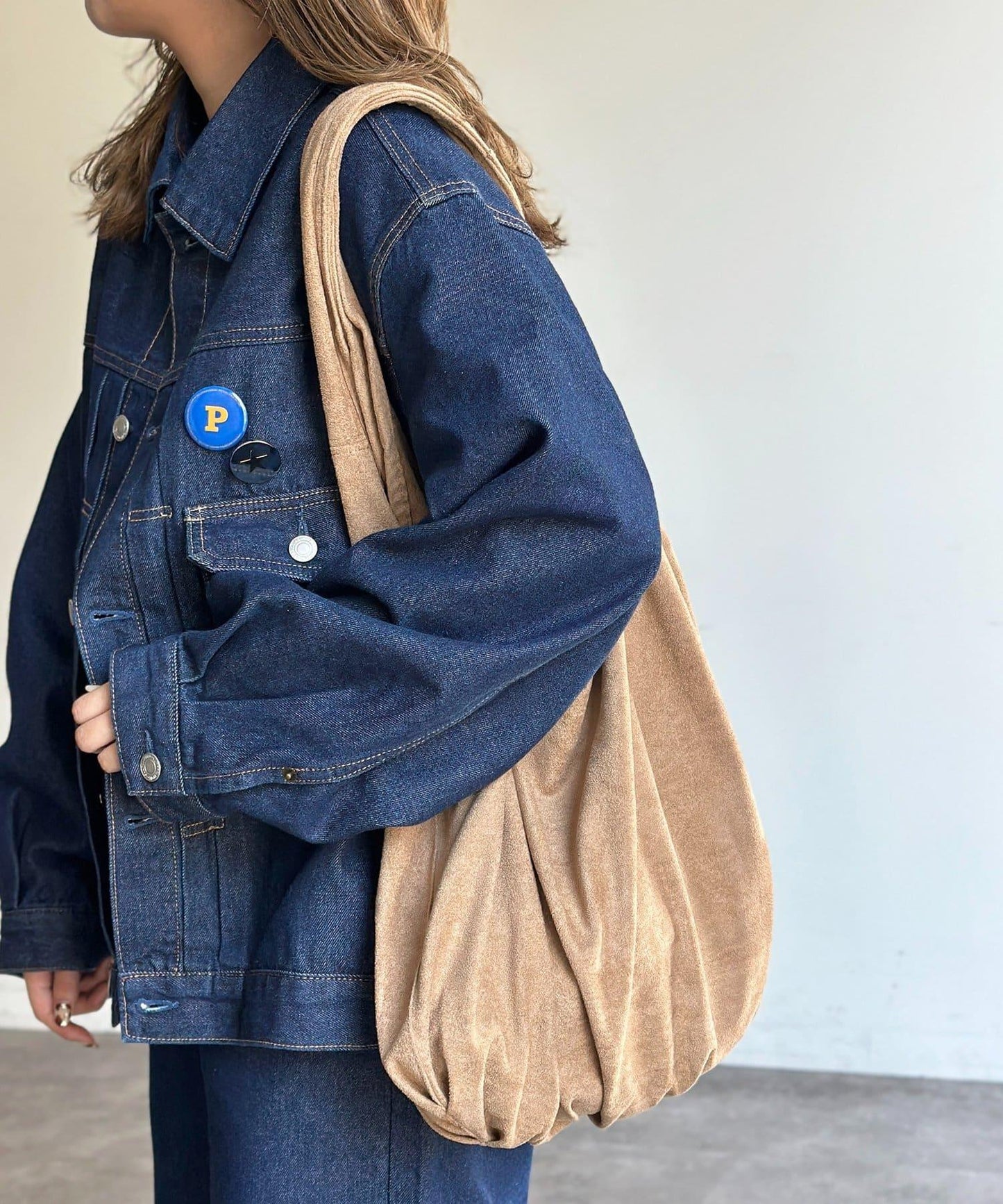 仿麂皮單肩手提包