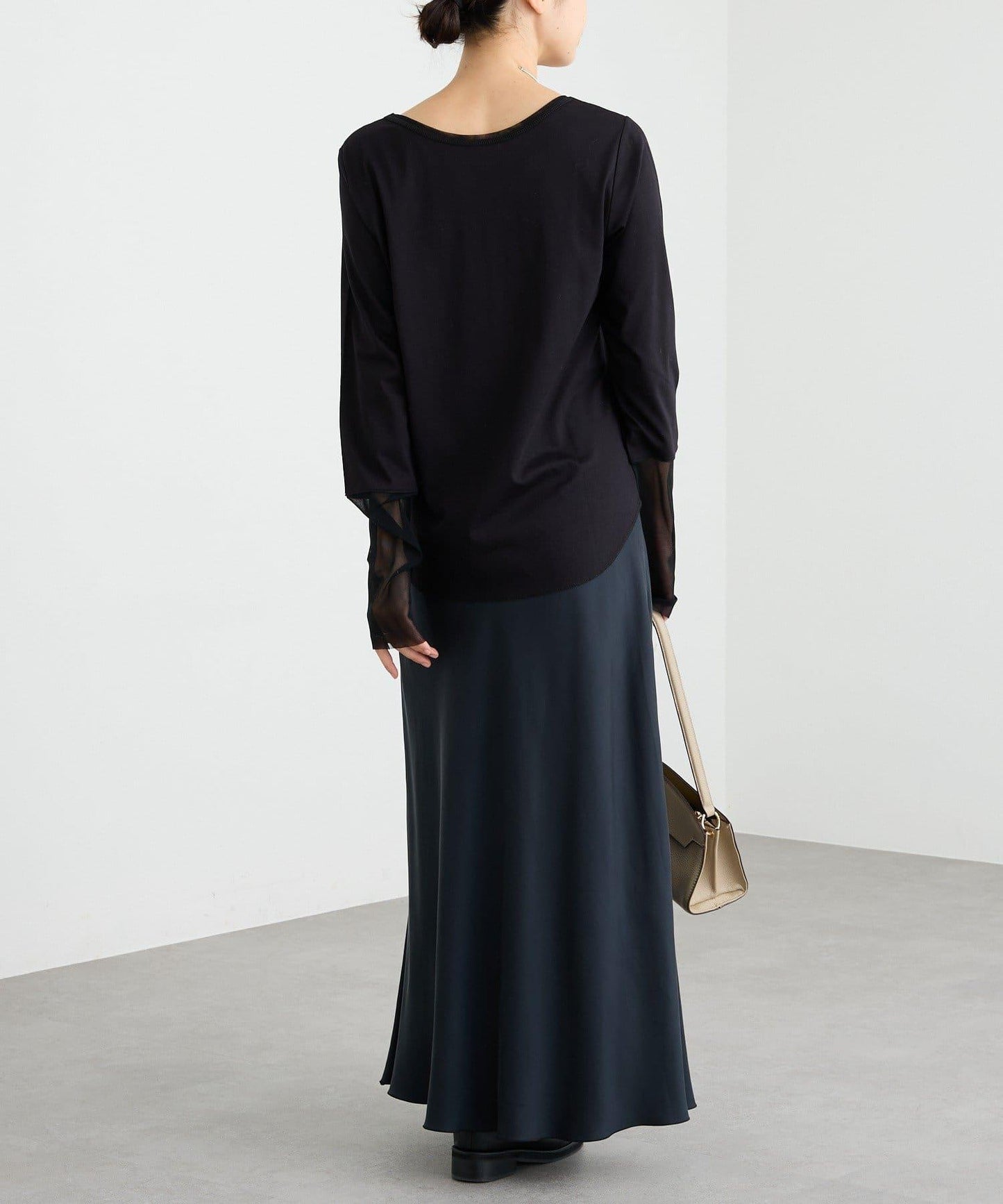 【袖口網紗點綴】拼接網紗長袖T恤/預計2月上旬發貨