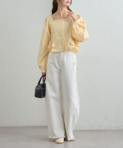 提花下襬荷葉邊襯衫