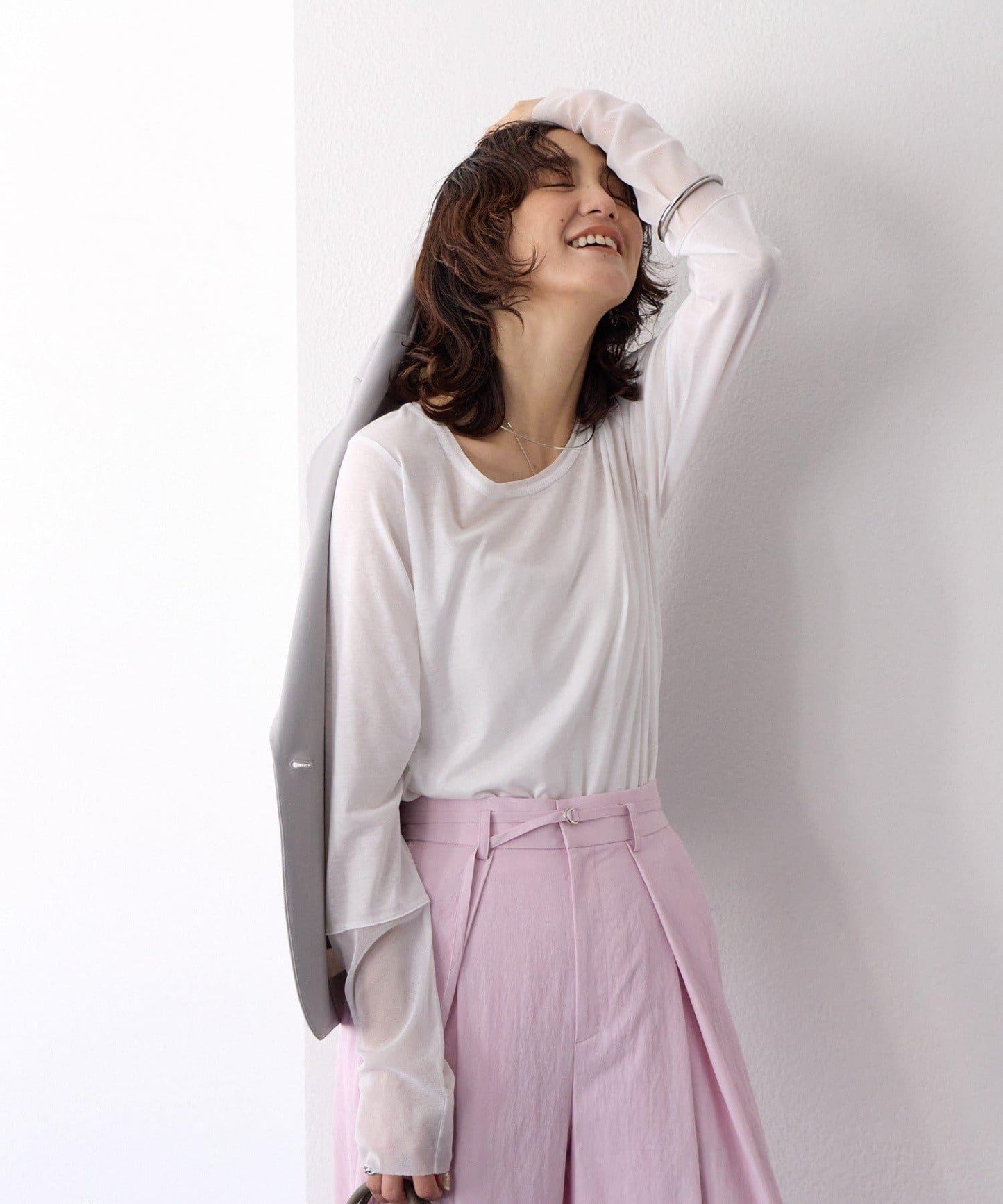 【袖口網紗點綴】拼接網紗長袖T恤/預計2月上旬發貨