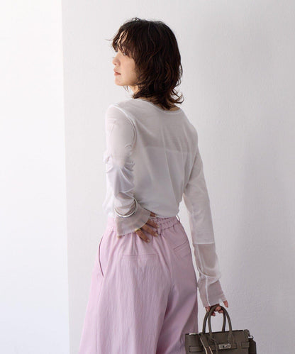 【袖口網紗點綴】拼接網紗長袖T恤/預計2月上旬發貨