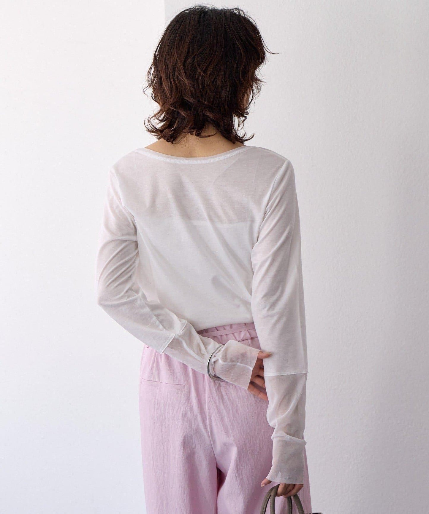 【袖口網紗點綴】拼接網紗長袖T恤/預計2月上旬發貨