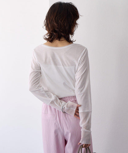 【袖口網紗點綴】拼接網紗長袖T恤/預計2月上旬發貨