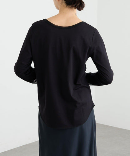 【袖口網紗點綴】拼接網紗長袖T恤/預計2月上旬發貨