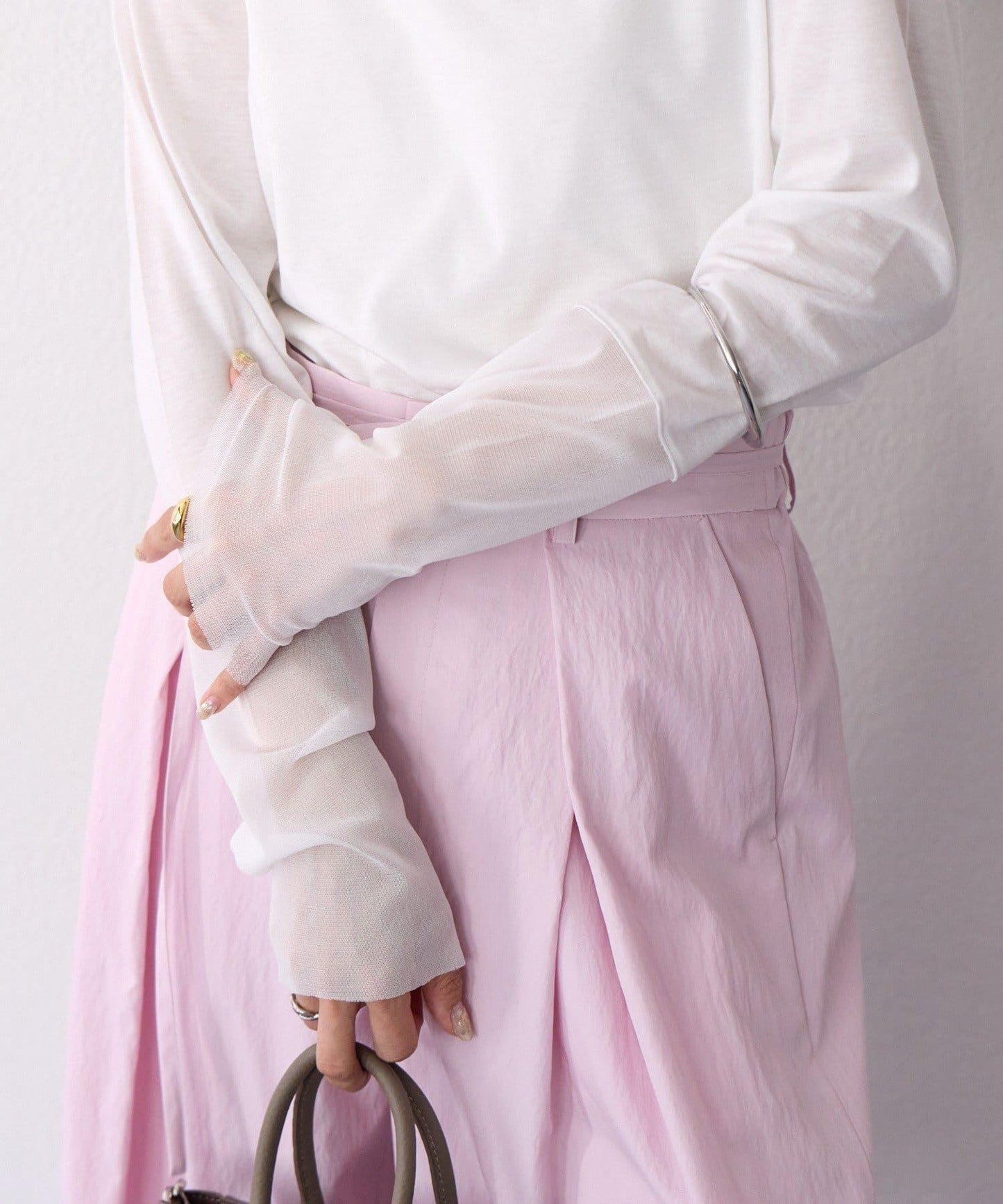 【袖口網紗點綴】拼接網紗長袖T恤/預計2月上旬發貨