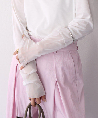 【袖口網紗點綴】拼接網紗長袖T恤/預計2月上旬發貨