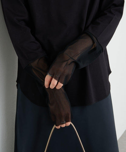 【袖口網紗點綴】拼接網紗長袖T恤/預計2月上旬發貨