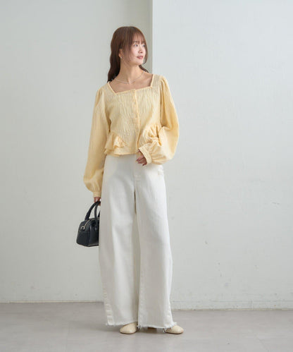 提花下襬荷葉邊襯衫