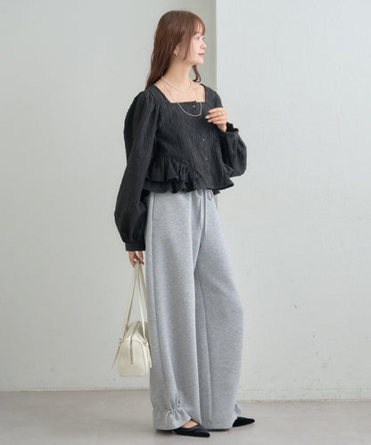 提花下襬荷葉邊襯衫