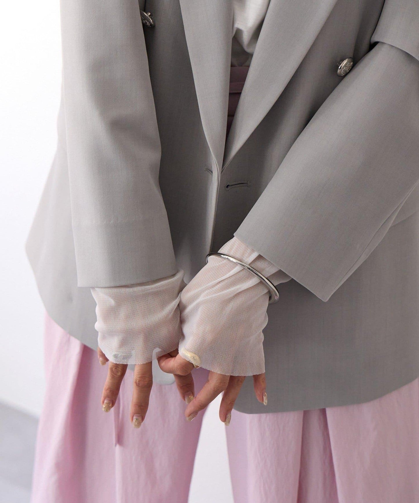 【袖口網紗點綴】拼接網紗長袖T恤/預計2月上旬發貨