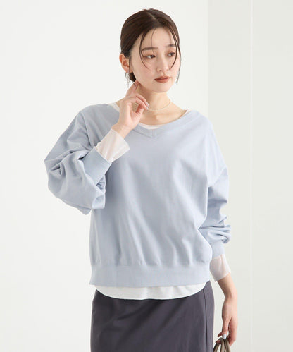 【袖口網紗點綴】拼接網紗長袖T恤/預計2月上旬發貨