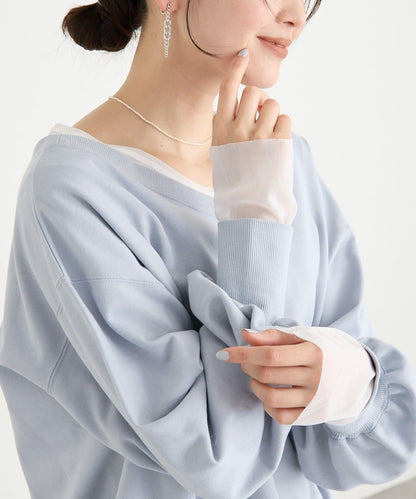 【袖口網紗點綴】拼接網紗長袖T恤/預計2月上旬發貨