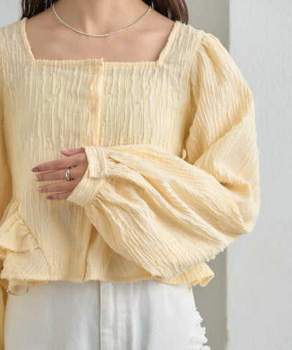 提花下襬荷葉邊襯衫